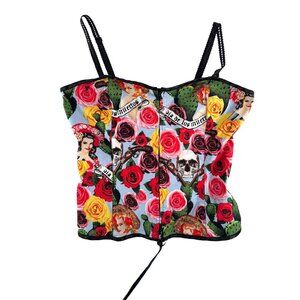Hell Bunny skull floral retro sexy corset Y2K 90s whimsigoth lace up sz 2XL